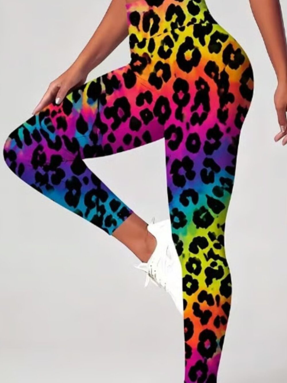 Women's Rainbow Leopard Print Full Length High Waisted Plus Size Leggings~2XL